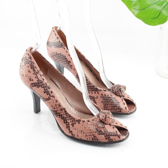Franco Sarto Women Pump Size 7.5 Pink Snakeskin Leather Peep Toe Heel Dress Shoe - Picture 13 of 13